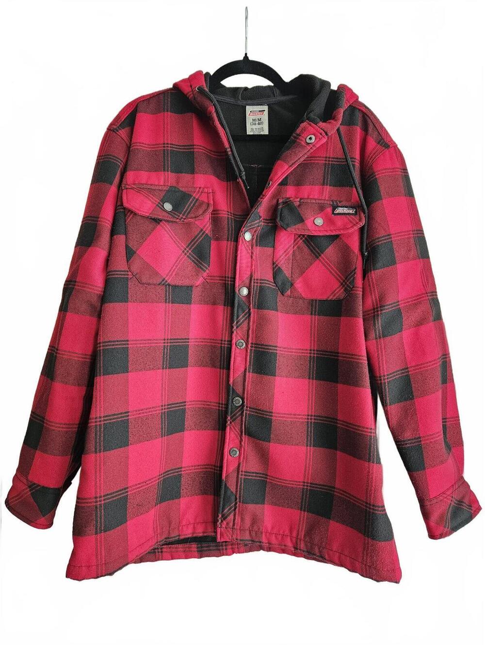 Dickies Red and Black Plaid Hooded Jacket Men's Size M 38/40